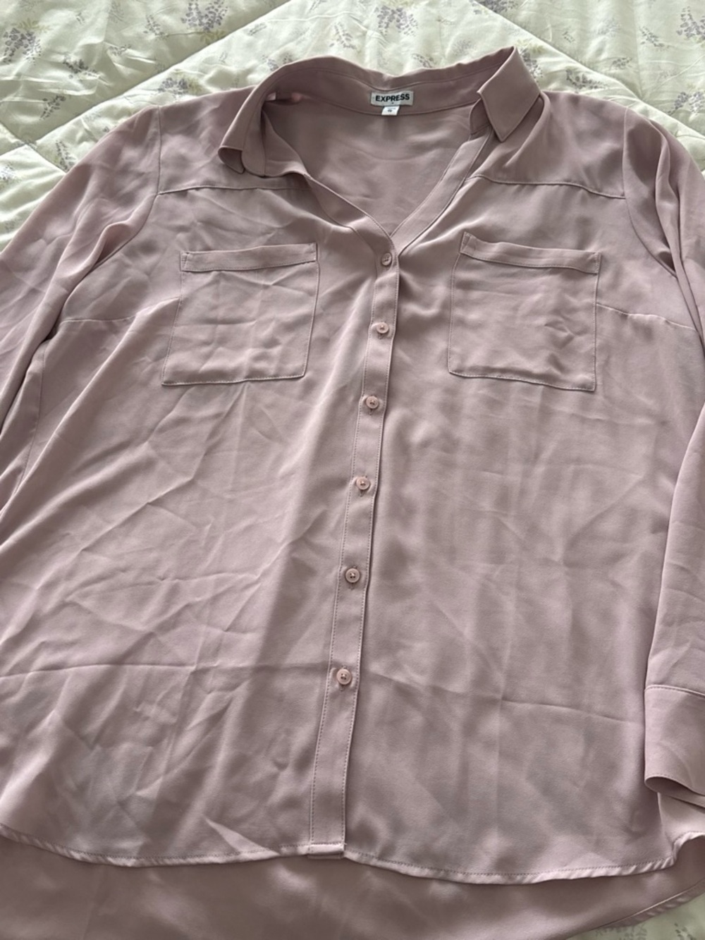 Express Blush Button-Up V-Neck Blouse